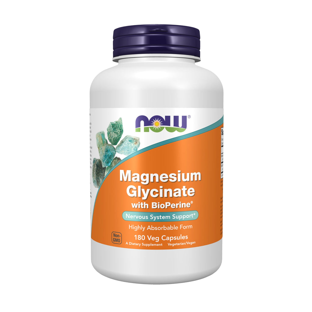 NOW Magnesium Glycinate with BioPerine (180 Veg Capsules)