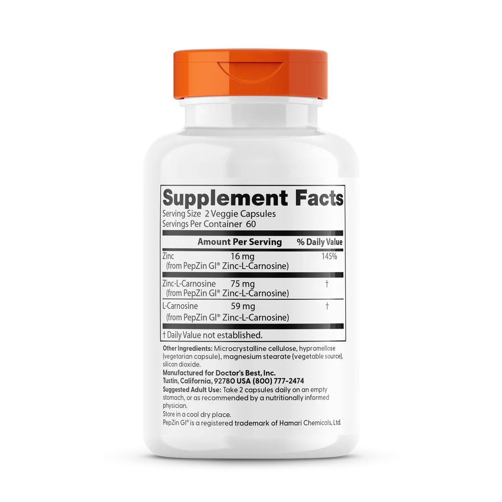 Doctor's Best PepZin GI, Zinc-L-Carnosine Complex, 120 Veggie Caps