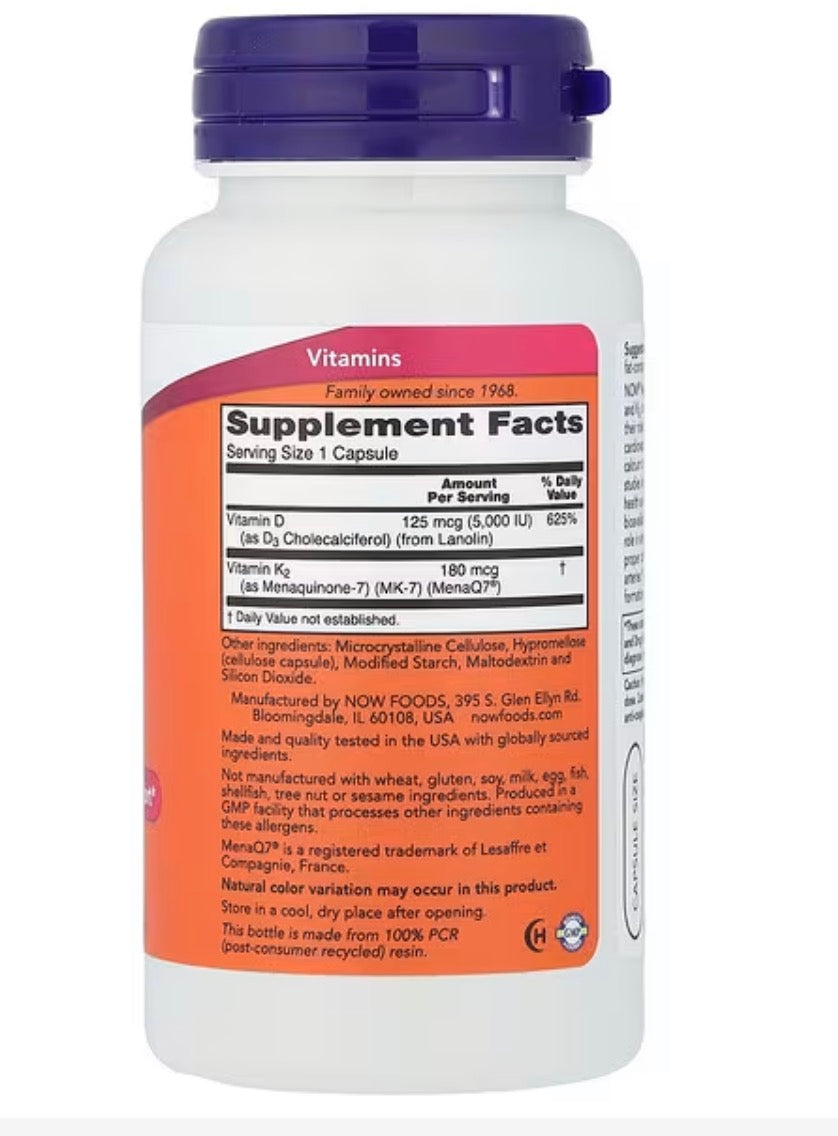 NOW Mega D-3 & MK-7 (5000 IU / 180 mcg)