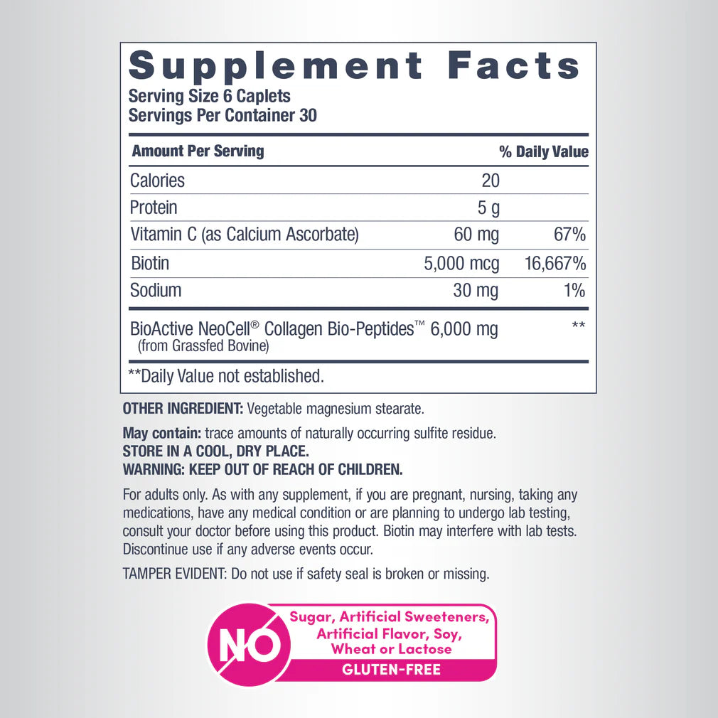Grassfed Collagen Peptides + C & Biotin, 6000 mg, 180 Caplets