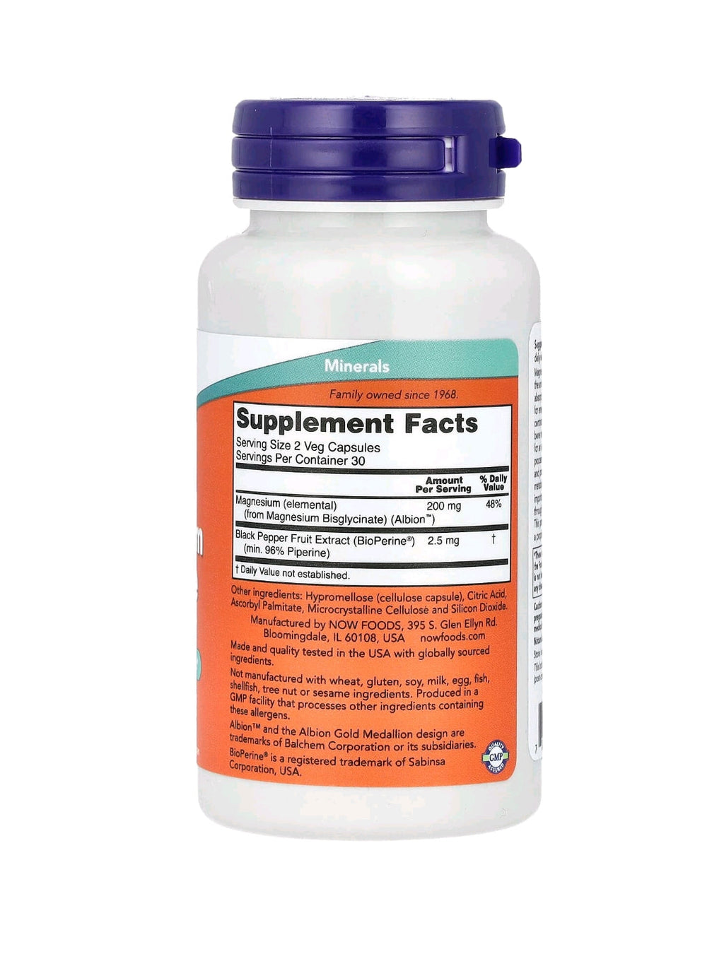 NOW Magnesium Glycinate with BioPerine( 60 Tablets)